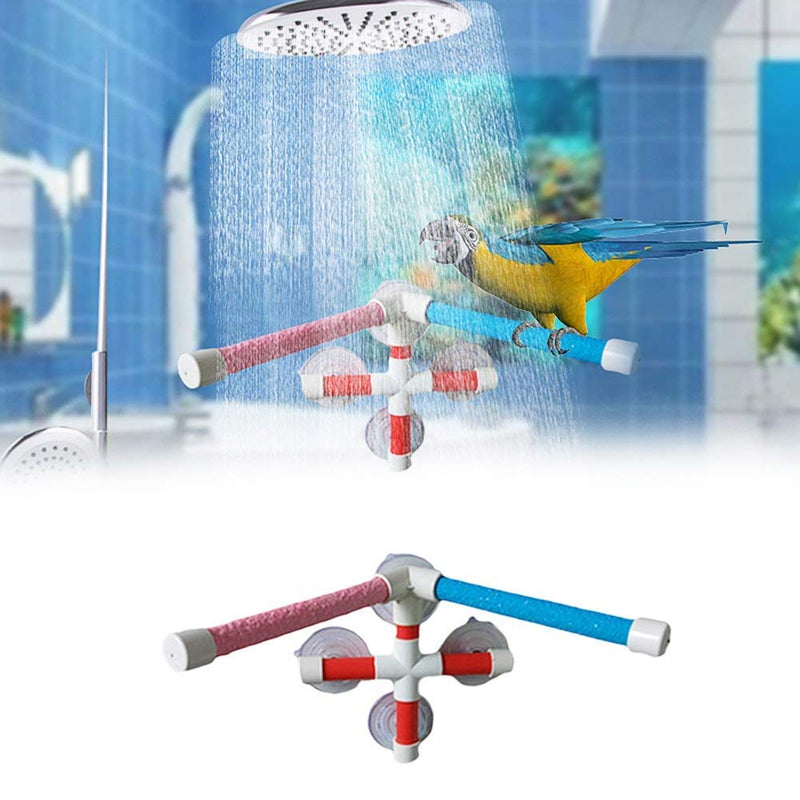 Keersi Double Suction Cup Shower Perch Window Wall Stand for Bird Parrot Parakeet Cockatiel Conure Macaw African Greys Amazon Cockatoo Lovebirds Budgie Finch Canary Bath Toy Accessories - PawsPlanet Australia