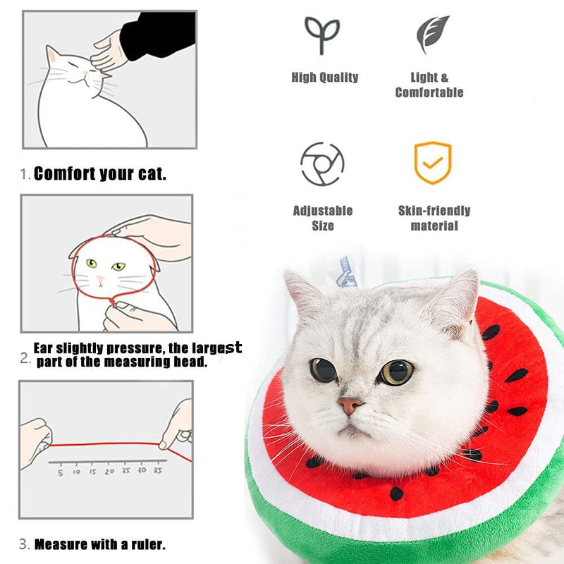 Crazy Bean Post-Operative Protective Collar for Cats Soft Adjustable Safe and Comfortable Cute Elizabethan Kitten Collar M Watermelon - PawsPlanet Australia