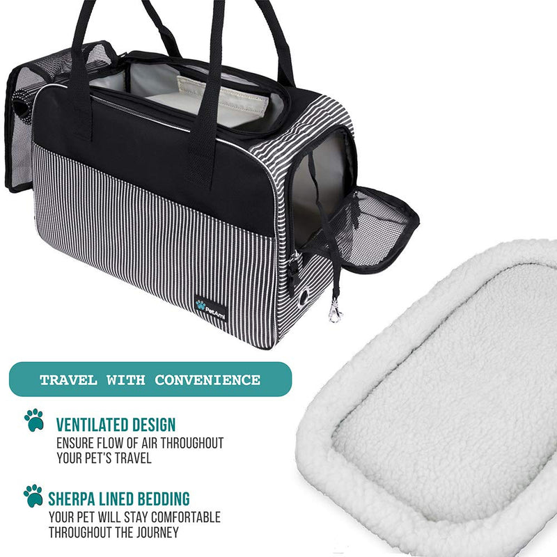 [Australia] - PetAmi Airline Approved Dog Purse Carrier | Soft-Sided Pet Carrier for Small Dog, Cat, Puppy, Kitten | Portable Stylish Pet Travel Handbag | Ventilated Breathable Mesh, Sherpa Bed One Size (17x8x11 Inches) Stripe Black 