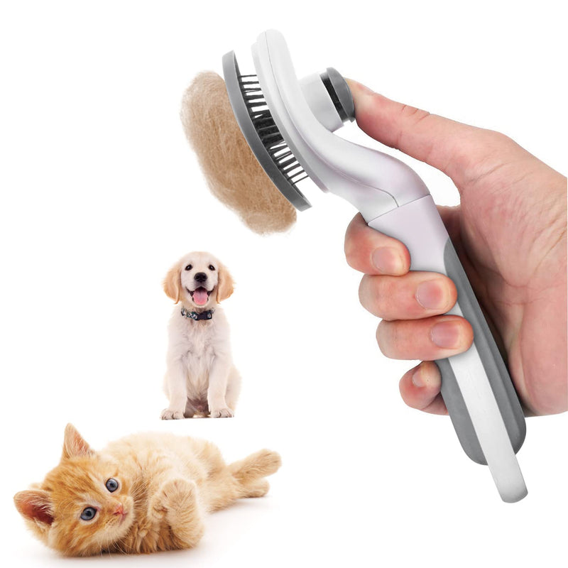 Cat brush, self-cleaning slicker brush for hair loss and grooming, removes loose undercoat, mats and matted hair, grooming comb brush for cats dogs massage self-cleaning (grey) grey - PawsPlanet Australia