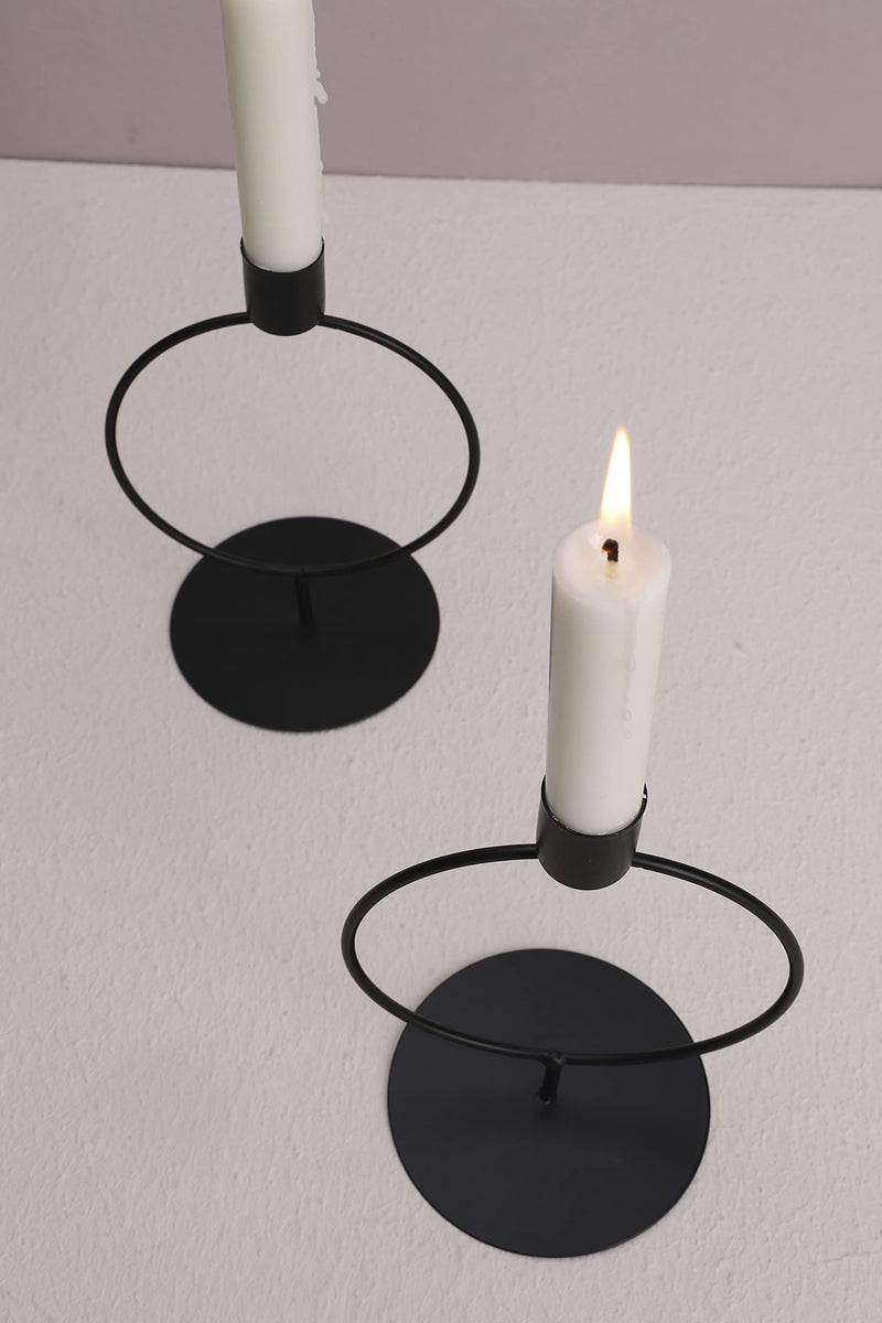 DN DECONATION Taper Candle Holders with Ring Stand,Decorative Candle Stands Set of 2,Iron Candle Holders, Black Candlestick Holders for Halloween,Wedding Party,Christmas,Farmhouse Dining Table Decor Black-base - PawsPlanet Australia