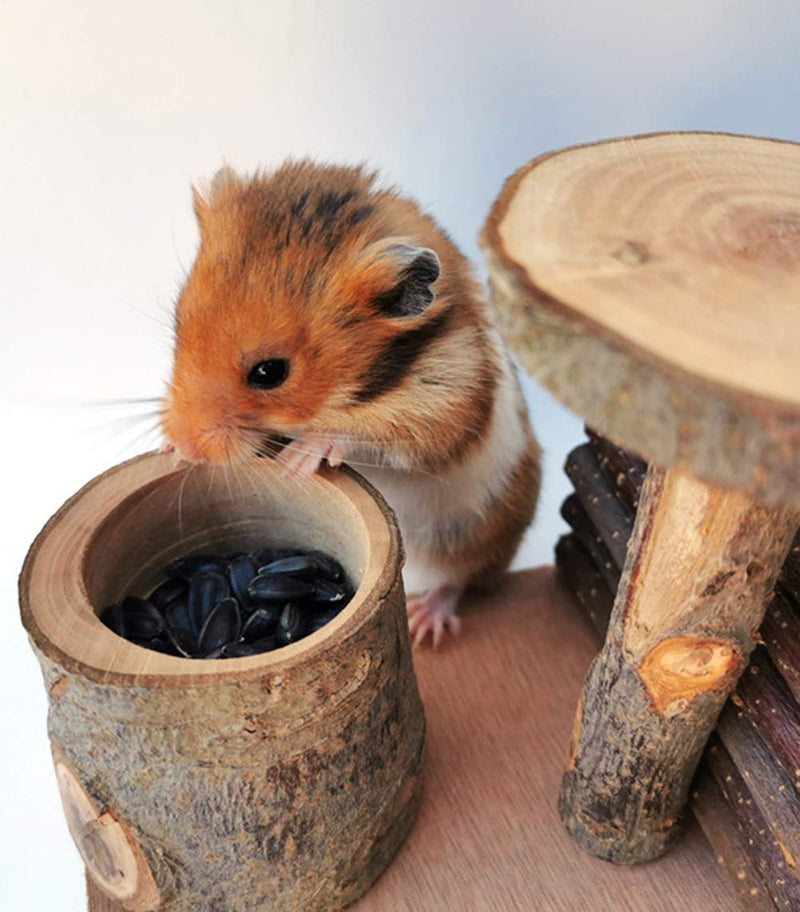 [Australia] - ELEpure Hamster Wooden Playground with Platform/Bridge/Feeder/Ladder, Pet Natural Hideout and Climbing Chewing Toys for Small Animals Sugar Glider Chinchilla Rat S 