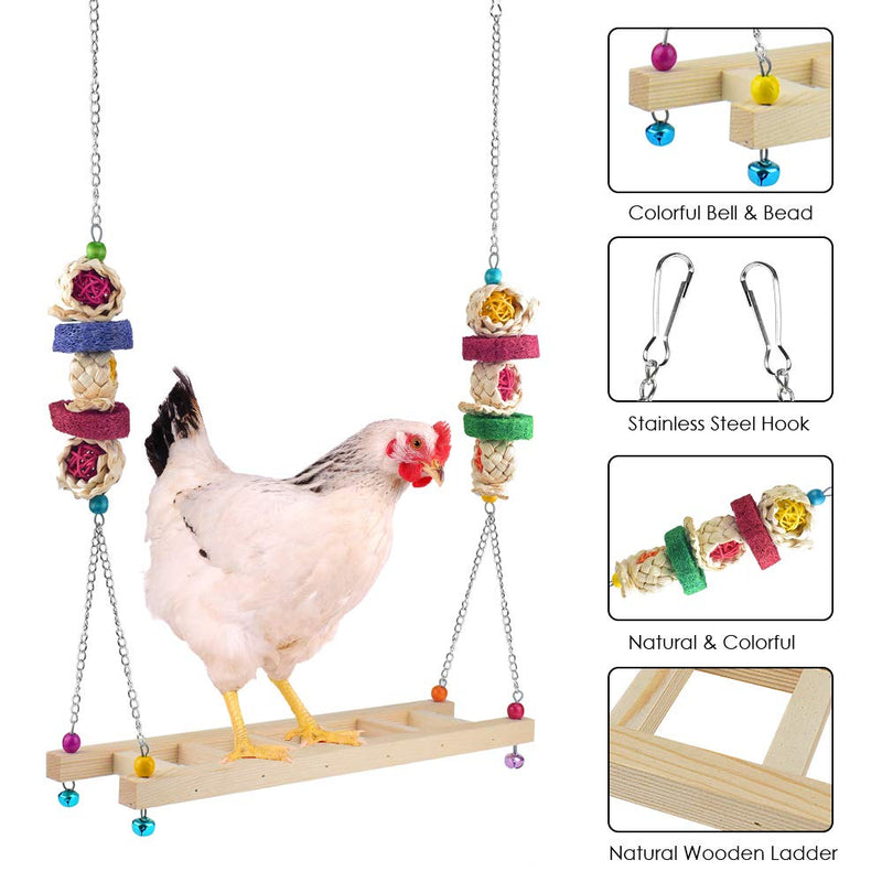 ERKOON Chicken Swing Ladder Toys with Natural Wooden Chicken Perch, Chicken Wood Stand Toy for Hens, Handmade Chicken Coop Swing Ladder Toys for Bird Parrot Hens Small Parakeets Cockatiels Macaws - PawsPlanet Australia