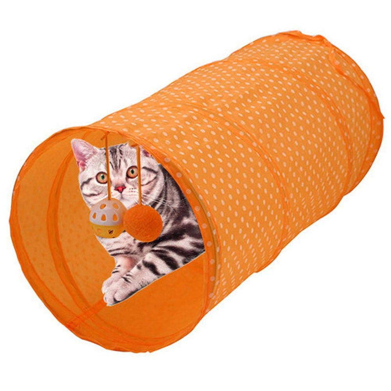 Sheens Cat Tunnel Tube Toy, Foldable Polyester Fabrics Hide Tunnel Cat Dot Tent Long Tunnel Bed Interactive Playing Toys for Puppy Rabbits Hamsters Cats Dogs(Orange) Orange - PawsPlanet Australia