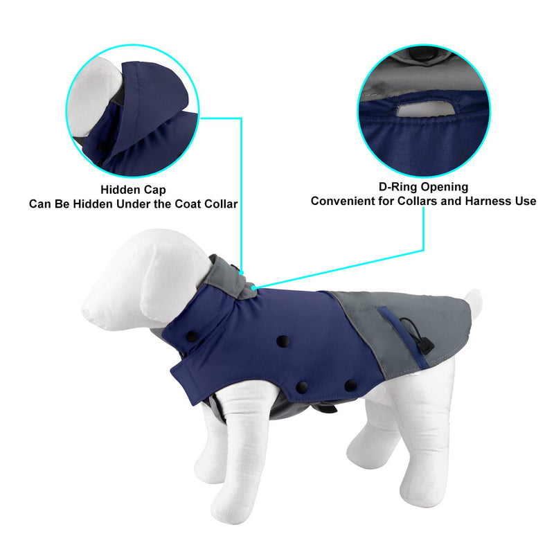 [Australia] - PETLOFT Dog Winter Jacket, Reflective Waterproof Dog Winter Coat Windproof Warm Outdoor Fleece Winter Dog Jacket with Detachable Fleece Lining S Navy Blue 