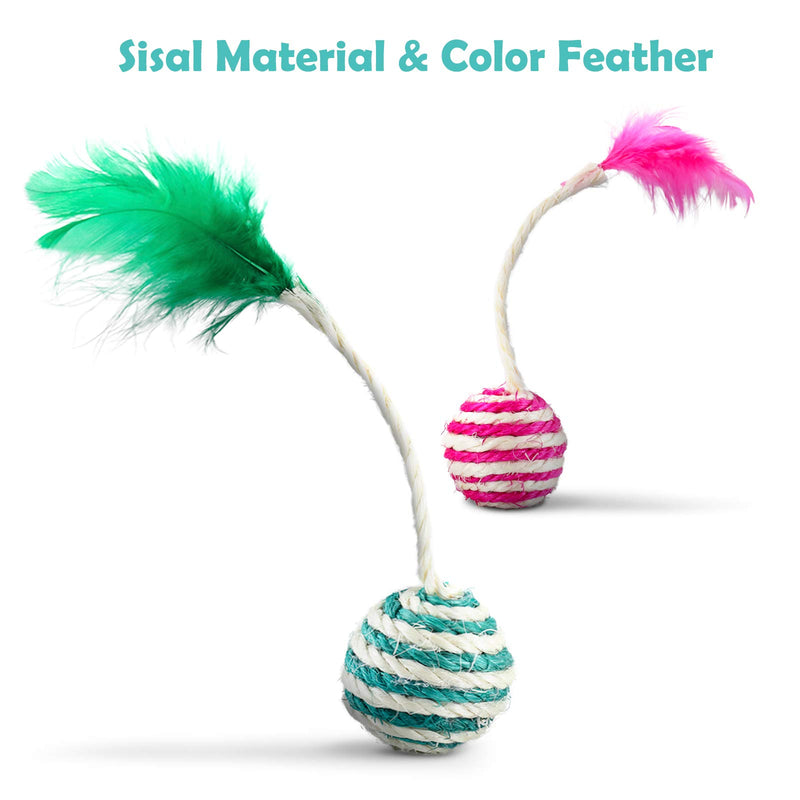 PETTOM 6 Pcs Cat Toy Sisal Balls Colorful Interactive Cat Toy Mice with Feathers Small Kitten Scratching Rolling Balls - PawsPlanet Australia