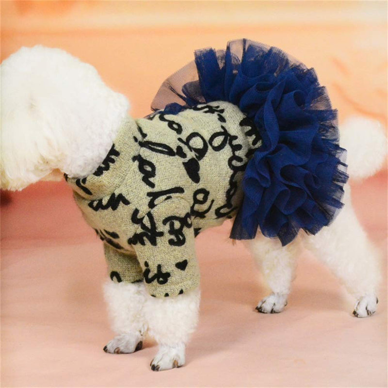 None Letters printed dog dress wedding dress blue splice dog outfits (chest girth18'') chest girth18'' - PawsPlanet Australia