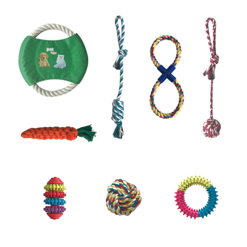 Dog Rope Toys Set, 8 Pieces of Pet Chew Rope Toys Including Rope ball, Candy Hug, 8 shape rope, Frisbee, Large hug with ball, Carrot Toys for Small Medium Large Dogs and Cats - PawsPlanet Australia
