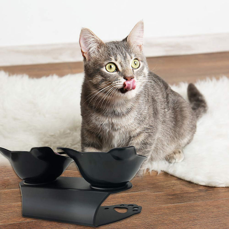 Joyshare Double Cat Food Bowls with Raised Stand, 15°Tilted Platform Cat Feeders Water Bowl, Stress-Free for Cats and Small Dogs, Non Slip and Durable, Gift for Pets Black - PawsPlanet Australia