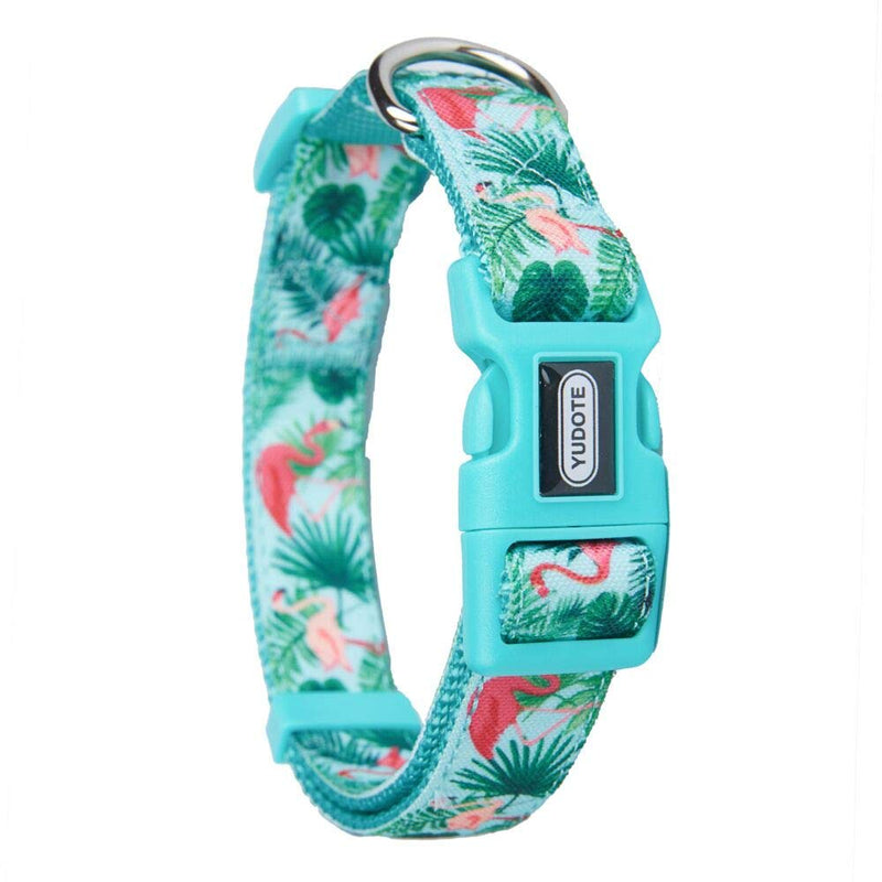 YUDOTE Adjustable Basic Dog Collar, Durable Nylon Collars for Small Female Male Dogs & Puppies, Flamingo Cute and Soft, Neck 10"-15" Small(Neck 10"-15") Flamingo-Blue - PawsPlanet Australia