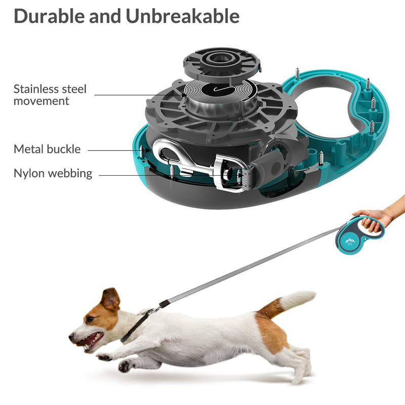 Retractable Dog Lead, Heavy Duty Dogs Extendable Leash 16FT Strong Nylon Tape 360° Tangle Free, Reflective 5M Anti-bite, One-Handed Brake/Pause/Lock Great for Small to Large Dogs Blue (S-20KG) S | 5M | Max 20KG - PawsPlanet Australia