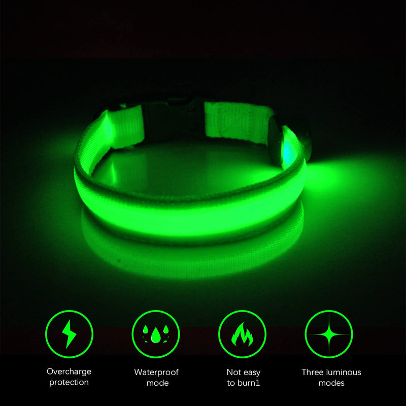 LED dog collar dogs, dog LED light collar, light collar for dogs, collar for dogs adjustable, pet safety collar with 3 lighting modes, for small medium large dogs green S - PawsPlanet Australia