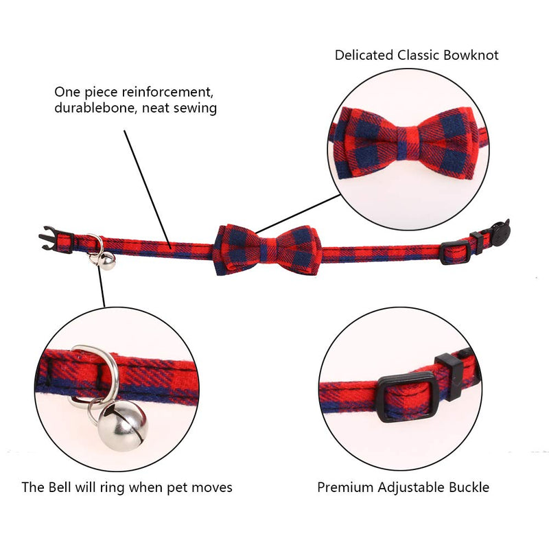 Kuoser 2 Pack Cat Collar Breakaway with Cute Bow Tie and Bell for Kitty and Small Dog Puppies, Adjustable from 7.8-11 Inch - PawsPlanet Australia