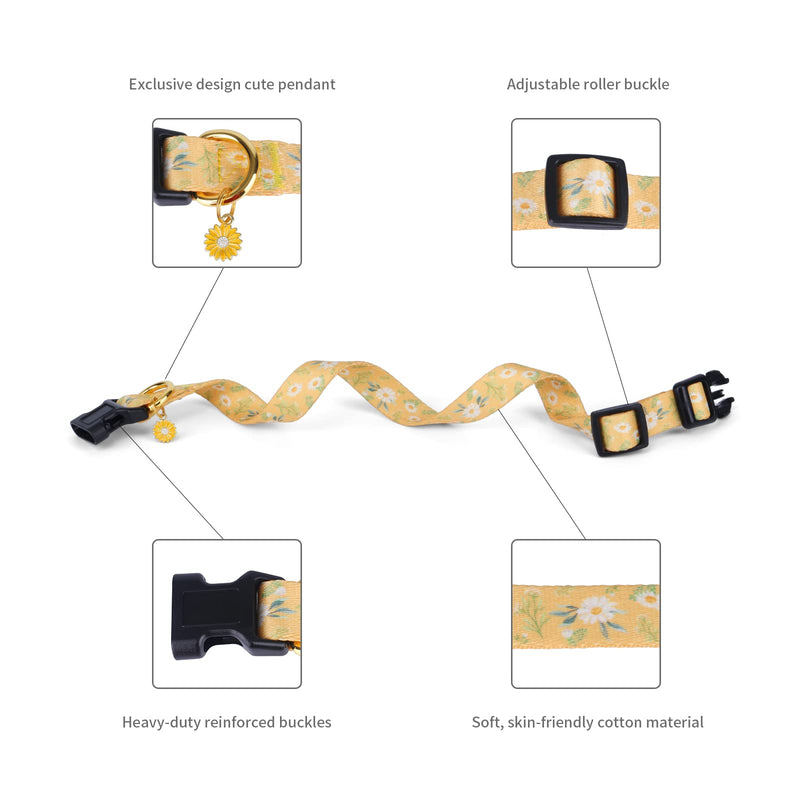 Cotton Handmade Dog Collar for Small Medium Large Dogs,Yellow Daisy with Pendant Cute Dog Collars,Ideal for Girl Dogs Boy Dogs (Medium) Yellow - PawsPlanet Australia