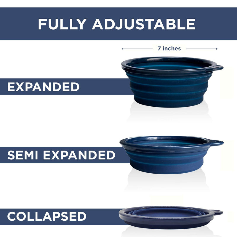 Bonza Collapsible Dog Bowl, Portable Dog Water Bowl for Medium to Large Pets, Lightweight, Sturdy, Leak Proof, Food Safe, Premium Quality Travel Pet Bowl Solution (Large, Navy Blue) - PawsPlanet Australia