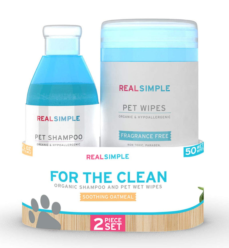 [Australia] - Real Simple Dog Organic Shampoo and Cleaning Wipe Kit for The Clean 2 Piece Set (Oatmeal) Oatmeal 