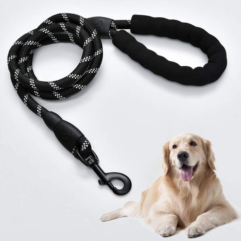 Strong Dog Leash 5 FT Heavy Duty Rope Leash with Soft Padded Handle and Highly Reflective Dog Leashs for Medium and Large Dogs Black 0.5in.x5ft.(for dogs weight 18-120lbs.) - PawsPlanet Australia
