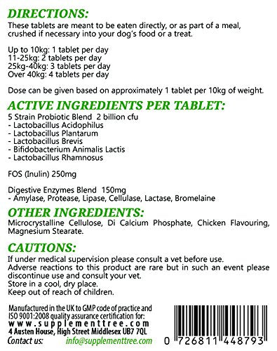 Probiotic Support for Dogs 120 Chicken Flavour Tablets - Advance Multi Strain Probiotics Supplement with Added Inulin Prebioitcs & Digestive Enzymes for Ultimate Digestive Health Support for Dog - PawsPlanet Australia