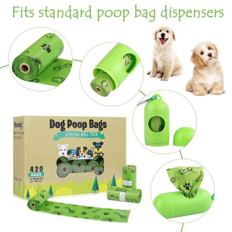 TVOOD Dog Poop Bags(420 Count), Biodegradable Poop Bags for Dogs, Leak Proof, Eco-Friendly Dog Waste Disposal Bags Refill Rolls with 2 Free Dispenser (Scented) - PawsPlanet Australia