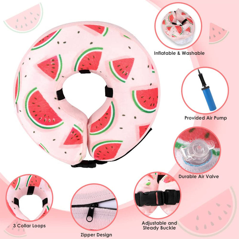 SlowTon Inflatable Dog Cone Collar After Surgery, Soft Adjustable Dog Neck Donut Collar for Small Medium Large Dogs Cats, Pet Recovery Cone E-Collar for Anti-Bite Lick Wound Healing (Watermelon M+) Watermelon Medium+ - PawsPlanet Australia