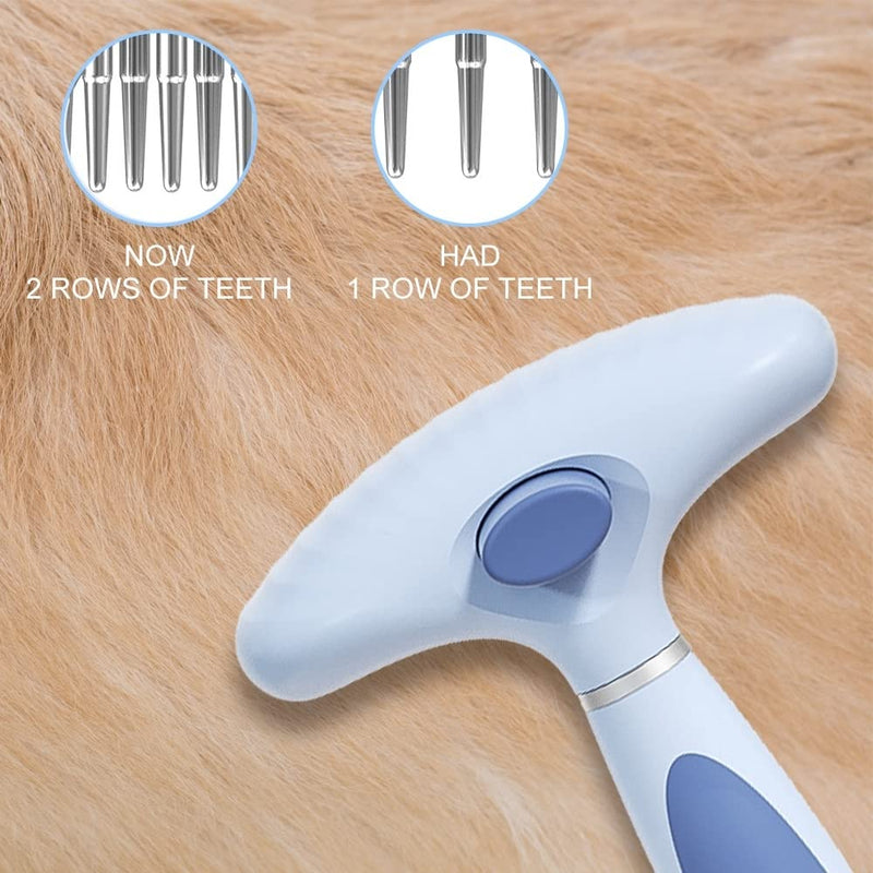 MiOYOOW Pet Brushes, Double Row Dog Rake Deshedding Comb, Self-Cleaning Fur Detangler Detangler with Two Rows of Pins for Dogs and Cats, Light Blue - PawsPlanet Australia