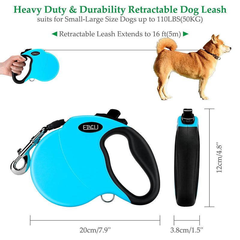 ETACCU Retractable Dog Leads Robust 5M Retractable Lead with One-Button Locking System, Non-Slip Handle, Tangle Free, Reflective Retractable Dog Lead for Medium/Large Dogs up to 50KG (Blue) L 丨5M 丨Blue 丨up to 50KG - PawsPlanet Australia