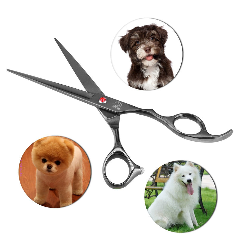 Dog grooming scissors set kit table cutting face paws groomer Thinning Straight Curved shear buttercut blades large finger holes professional supplies for small dogs cats horses 5pcs-Black - PawsPlanet Australia