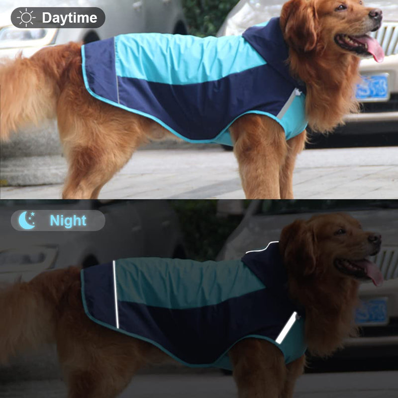 Dog Coats Waterproof with Hat for Medium Large Dogs,Adjustable Windproof Dog Raincoat Reflective Pet Vest with Breathable Mesh Lined,Lightweight Dog Jacket with Harness Hole for Outdoor (Medium, Blue) - PawsPlanet Australia