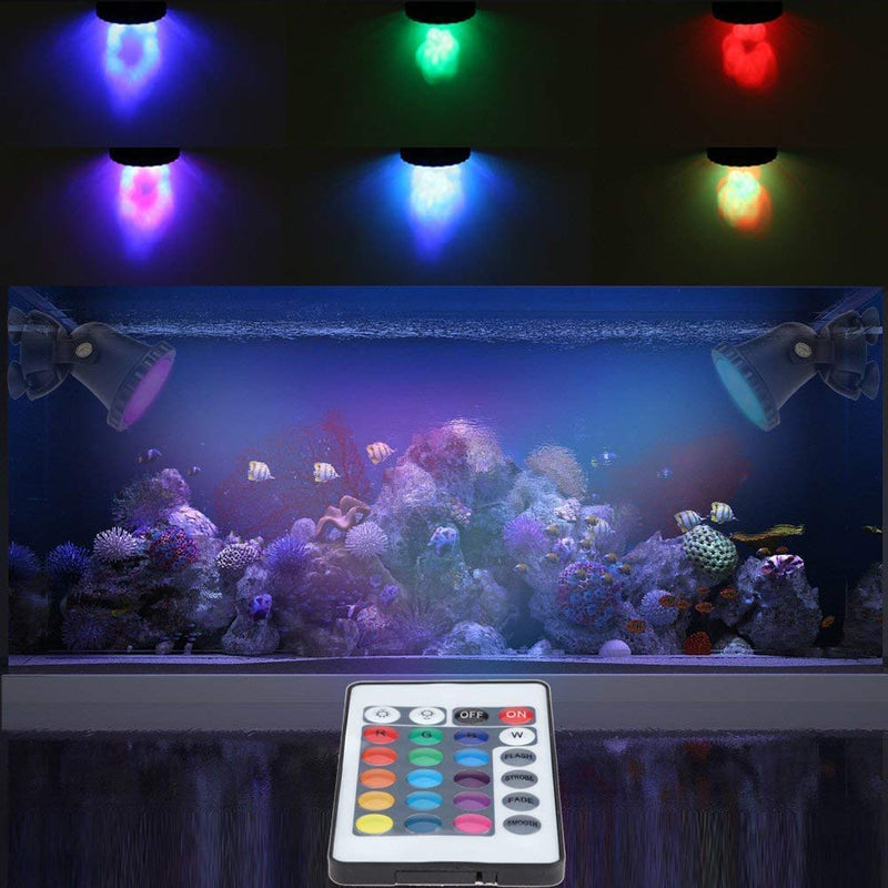 COVVY Waterproof Underwater Spot Lights Multicolour RGB Aquarium Lights with Remote Control for Garden Pond Fish Tank Swimming Pool,UK Plug (Set of 1 Light) Set of 1 Light - PawsPlanet Australia