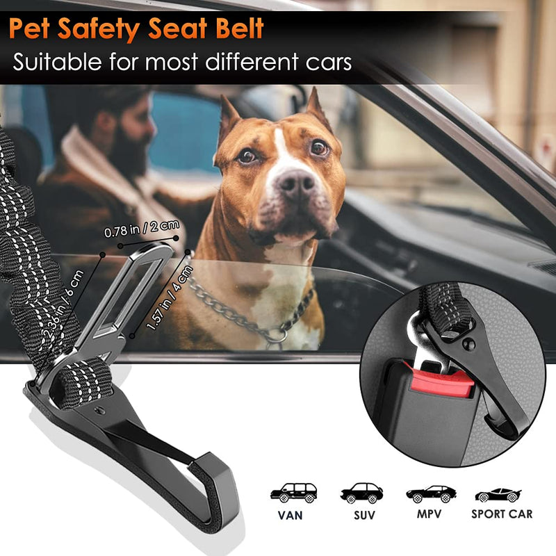 Eyein Dog Seat Belt, 2 in 1 Attachment Dog Car Harnesses Belt, Hook Latch Bar & Seatbelt Buckle with Anti Shock Elastic Nylon Bungee Buffer, Adjustable Reflective Duty Pet Safety Belts for Vehicle 2 pcs Black - PawsPlanet Australia