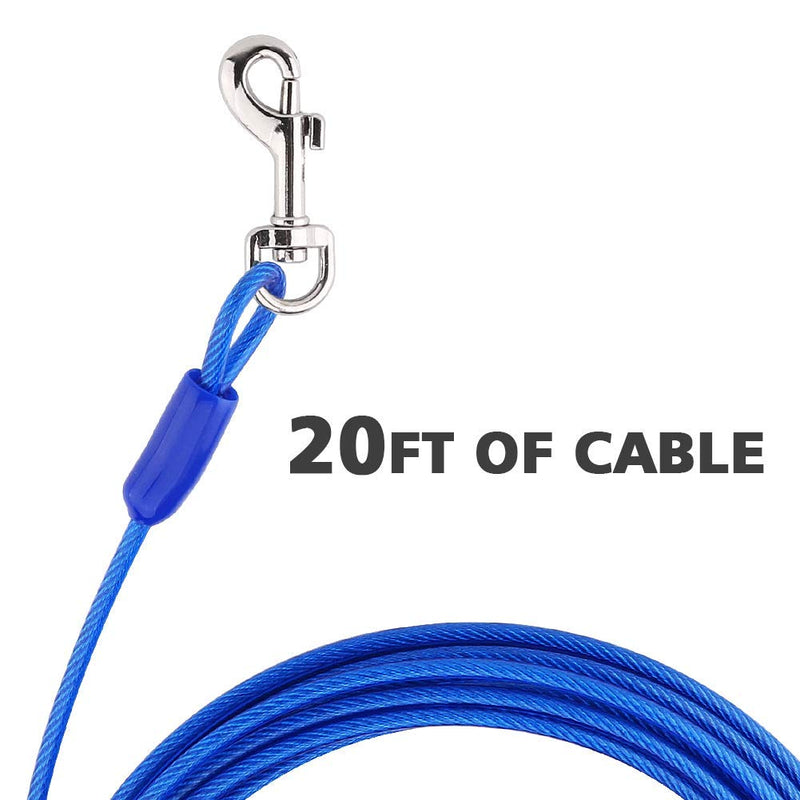 Petbobi 20 ft/ 30 ft Tie Out Cable for Dog with Durable Spring and Metal Swivel Hooks for Outdoor, Yard and Camping, Rust- Proof Training Tether for Small to Medium Dogs Up to 35/ 120 Pounds, Blue 20ft / 35lbs - PawsPlanet Australia