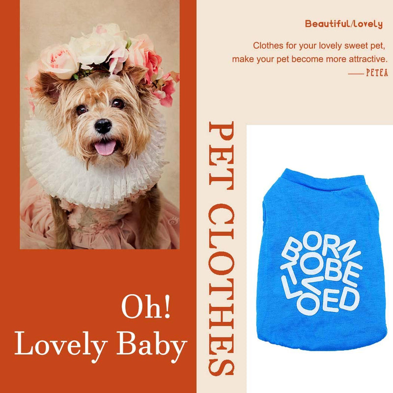 [Australia] - Petea Pet Clothes Dog Cat Letter Printing Cotton T-Shirt Puppy Cute Apparel for Dogs and Cats S Blue 