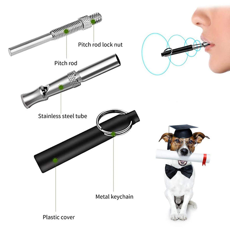 [Australia] - Dinghao Professional Training Dog Whistle – Adjustable Pitch Ultrasonic Dog Training Whistle to Stop Barking Safety Stainless Steel Training Tool with Lanyard – 2 Whistles with 2 Free Lanyards black 