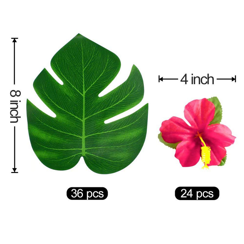 60Pcs Tropical Party Decorations Supplies Tropical Palm Leaves Hibiscus Flowers Simulation Artificial Leaf for Hawaiian Luau Safari Party Jungle Beach Theme BBQ Birthday Party Decorations Table Decor - PawsPlanet Australia