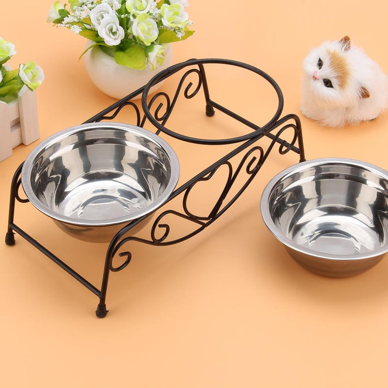 Jadeshay Dog Bowls - Dog Cat Food and Water Bowls Stands Feeder Dishes with 2 Stainless Steel Bowls Shelf Stand - PawsPlanet Australia