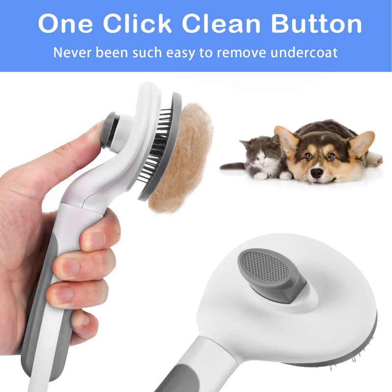 Cat brush, self-cleaning slicker brush for hair loss and grooming, removes loose undercoat, mats and matted hair, grooming comb brush for cats dogs massage self-cleaning (grey) grey - PawsPlanet Australia