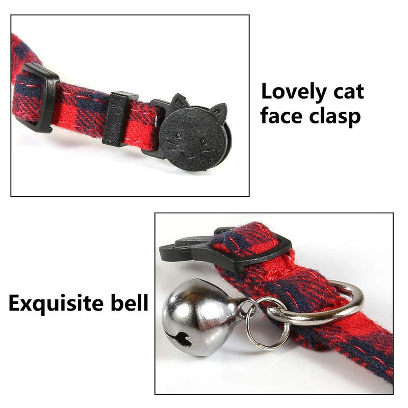 SLSON 6 Pack Cat Collars Breakaway with Bell Plaid Kitten Collar Adjustable from 20-28cm for Cats Kitten and Puppy - PawsPlanet Australia