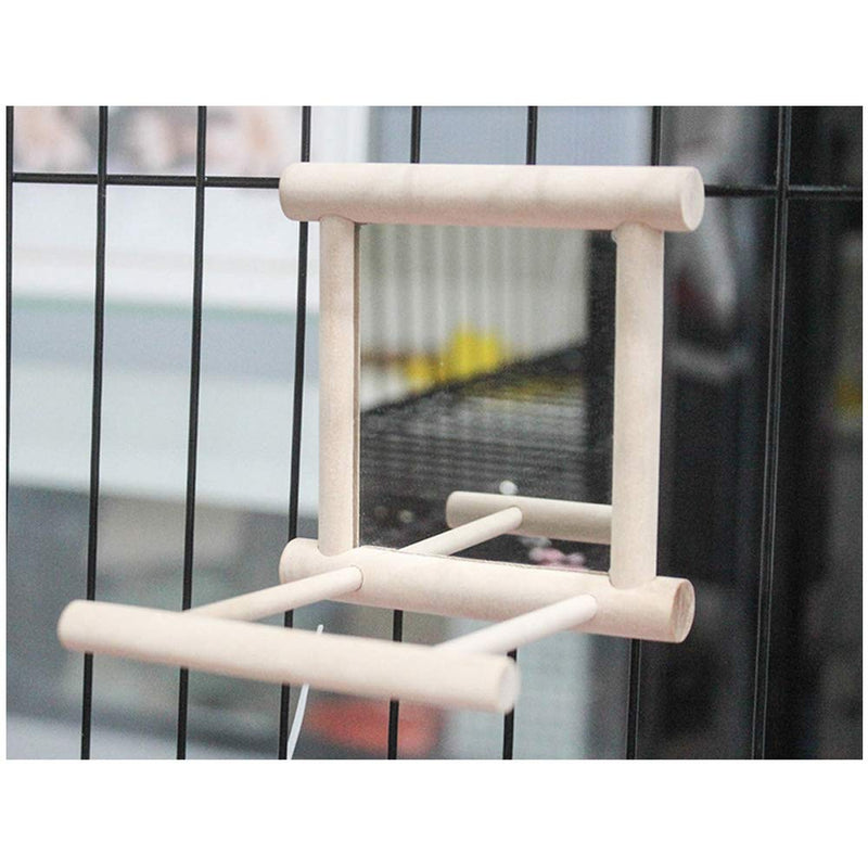 [Australia] - Blessed family Birds Toy for Cage,Parrot Hanging Swing with Mirror,Natural Wooden Play Toys, Pet Bird Cage Accessories with Metal Hook Wood 