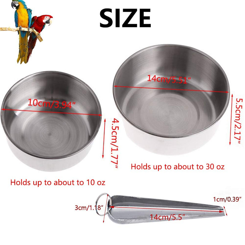 Parrot Feeding Bowls, Bird Cage Cups Holder - Stainless Steel Food and Water Dish, Bird Feeders with Clamp for Parakeet African Greys Conure Cockatiels Lovebird Budgie Chinchilla - PawsPlanet Australia