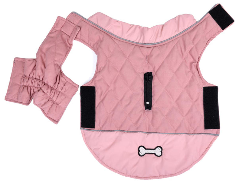 Cozy Winter Dog Jacket Vest Warm Dog Coats Reversible Clothes Pleat cotton With Harness Hole for Small Medium Large Dogs - Pink - XXL XX-Large (Length: 49cm) - PawsPlanet Australia