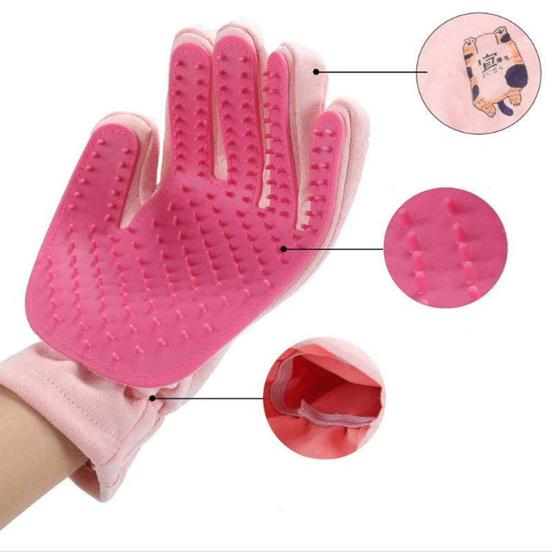 XINYAO Pet Grooming Glove, Efficient Pet Hair Remover Mitt,Gentle dusting Brush Gloves,Size Fit All Works for Dogs,Horses,Cats and Other Animals (1-Pair) Pink - PawsPlanet Australia