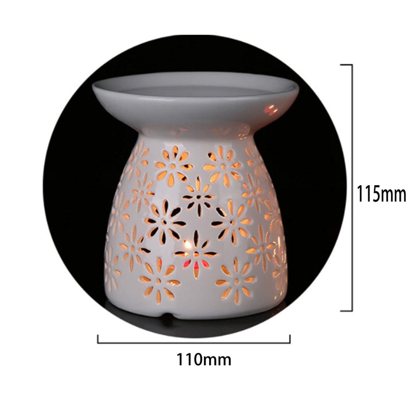 Ceramic Tealight Candle Holder White Essential Oil Burner with Candle Spoon, Incense Aroma Diffuser Furnace Candle Holder for Home Decoration/Christmas Decor/Housewarming Gift(Romantic Flower Pattern) - PawsPlanet Australia