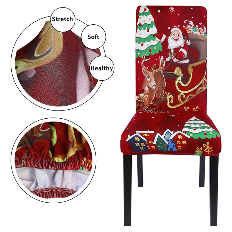 SearchI Christmas Dining Chair Covers Set of 4,Stretch Xmas Parsons Chair Slipcovers Seat Protector Washable Spandex Kitchen Chair Cover for Dining Room,Christmas Decoration,Holiday Party(Santa+Deer) Santa+deer 4pcs - PawsPlanet Australia