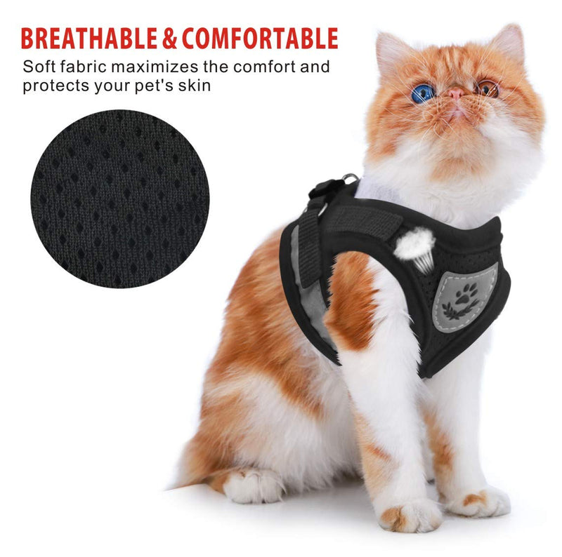 Idepet Cat Harness and Leash for Walking Adjustable Soft Mesh Vest Harnesses with Reflective Strap Metal Leash Ring Metal Clip for Small Medium Large Cats Pets Kitten Puppy Rabbit XS Black - PawsPlanet Australia