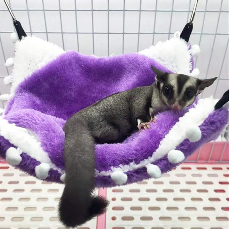 [Australia] - LeerKing Small Animals Cage Hammock Double Layers Coral Fleece Hideout for Guinea Pigs Ferrets Chinchilla Hamsters Hedgehogs Bunny Dwarf Hanging Bed M (8.3×8.3inch) Purple 