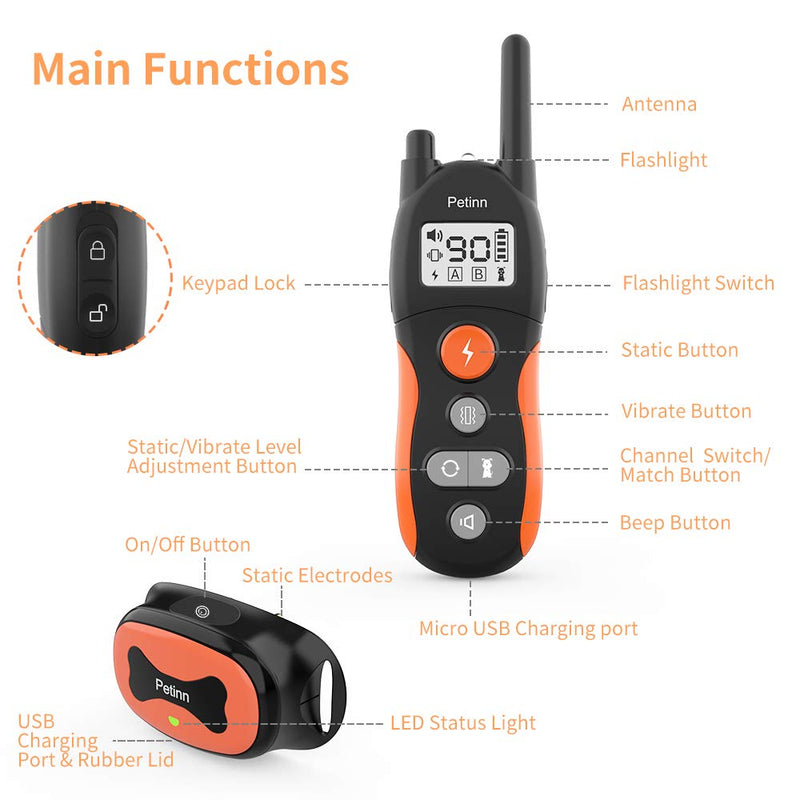 [Australia] - PetInn Dog Training Collar, 3 Training Modes Beep Vibration and Electric Shock, 0~99 Shock Adjust Levels, Long Standby Time, IP67 Waterproof, 660 Yards Remote Control with Keypad Lock, Safer & Humane 