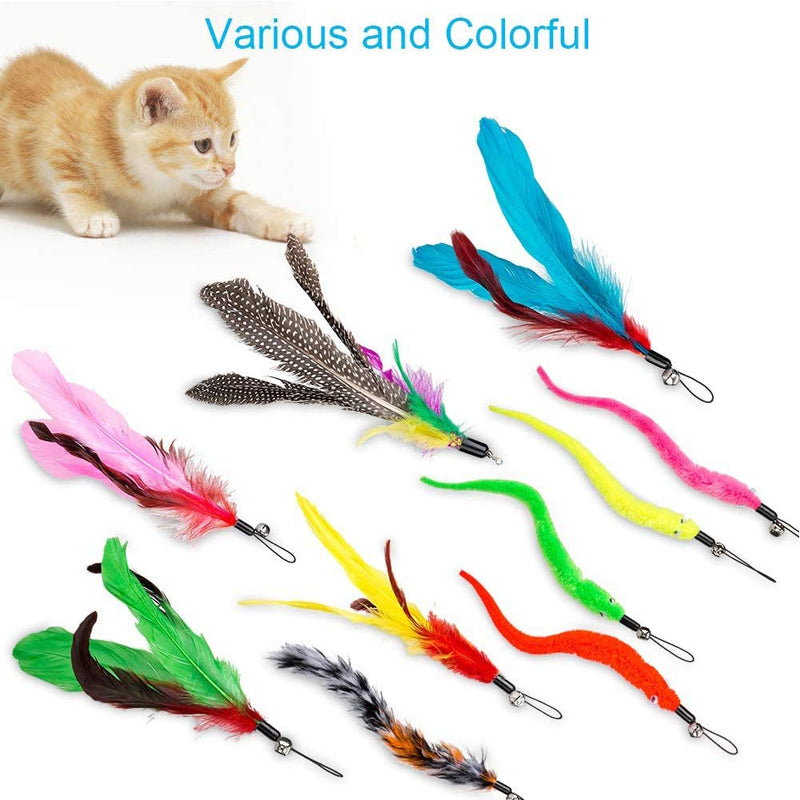 ZYHOOOE Interactive Cat Feather Toy,Retractable Cat Toys Wand with 10pcs Refills,Cat Feather Fishing Pole Toys Funny Exercise for Indoor Cat and Kitten - PawsPlanet Australia