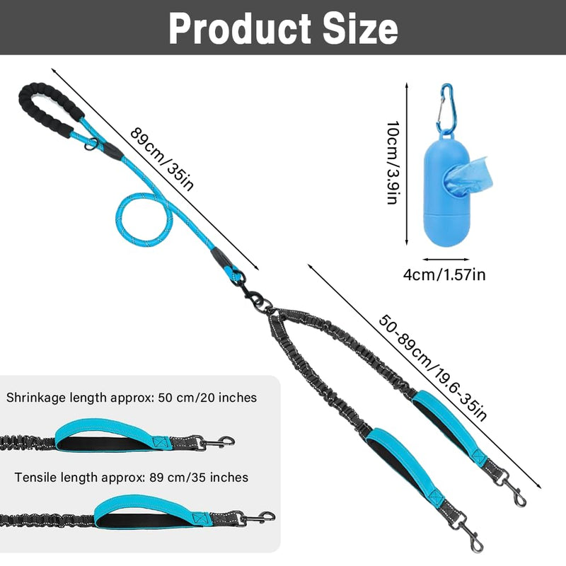 Palwin Double Leash for 2 Dogs, Double Dog Leash, Classic Dog Leashes, for Two Dogs, Adjustable Shock-Absorbing Bungee Reflective Leash for Dogs Small Medium and Large Running Training - PawsPlanet Australia