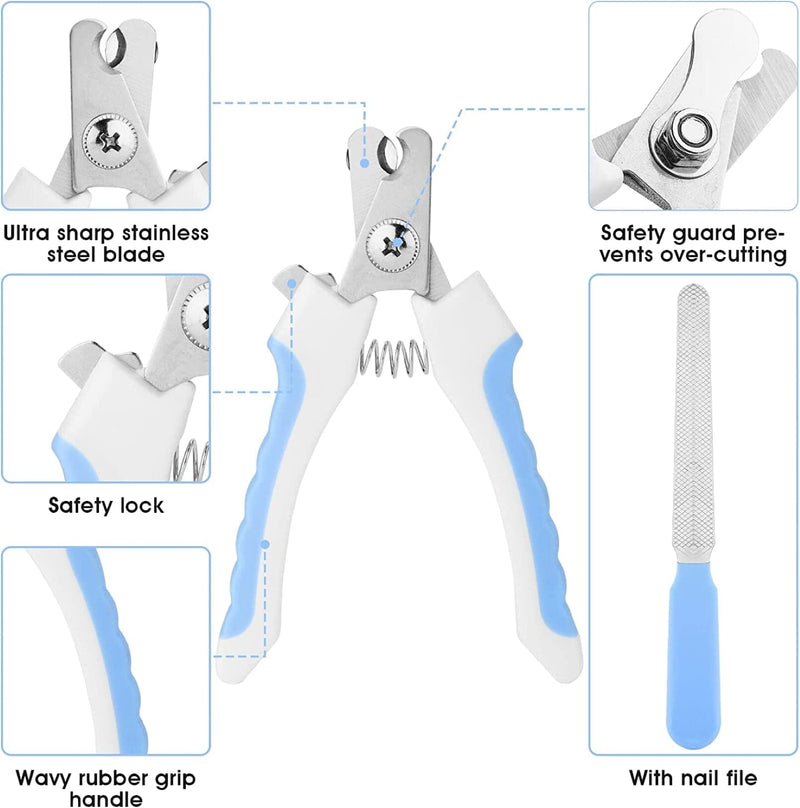 ID Dog & Cat Pets Nail Clippers with Safety Guard to Avoid Over-Cutting, Safe Professional Grooming Tool for Pets (Blue) - PawsPlanet Australia