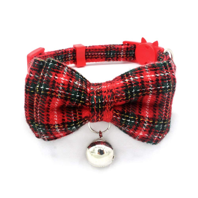 [Australia] - ChiChe Cat Collars Breakaway with Cute Bow Tie and Bell, Adjustable Plaid Patterns for Kitty and Some Puppies Black Red Yellow Green 